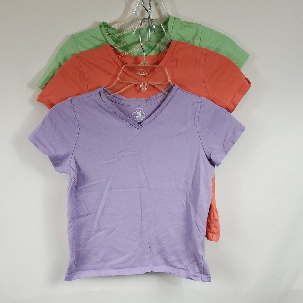 Faded Glory Girls V Neck Pack of 3 Shrt Slv Colored Tees Sz M 7-8